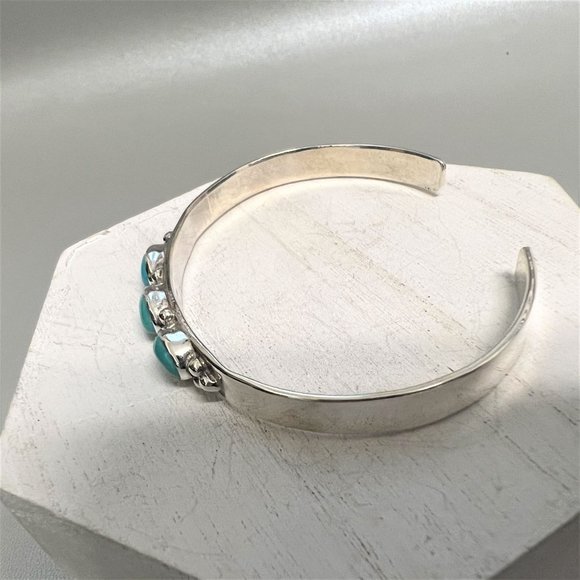 E Jackson Signed Sterling Silver 925 Cuff Bracelet Genuine Blue Green Turquoise - Picture 7 of 12